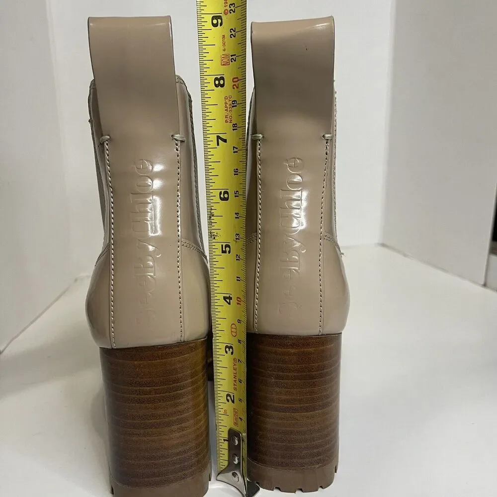 See by Chloé Women's Mallory Block Heel Chelsea Boots Dark Beige Size 37 NWOB